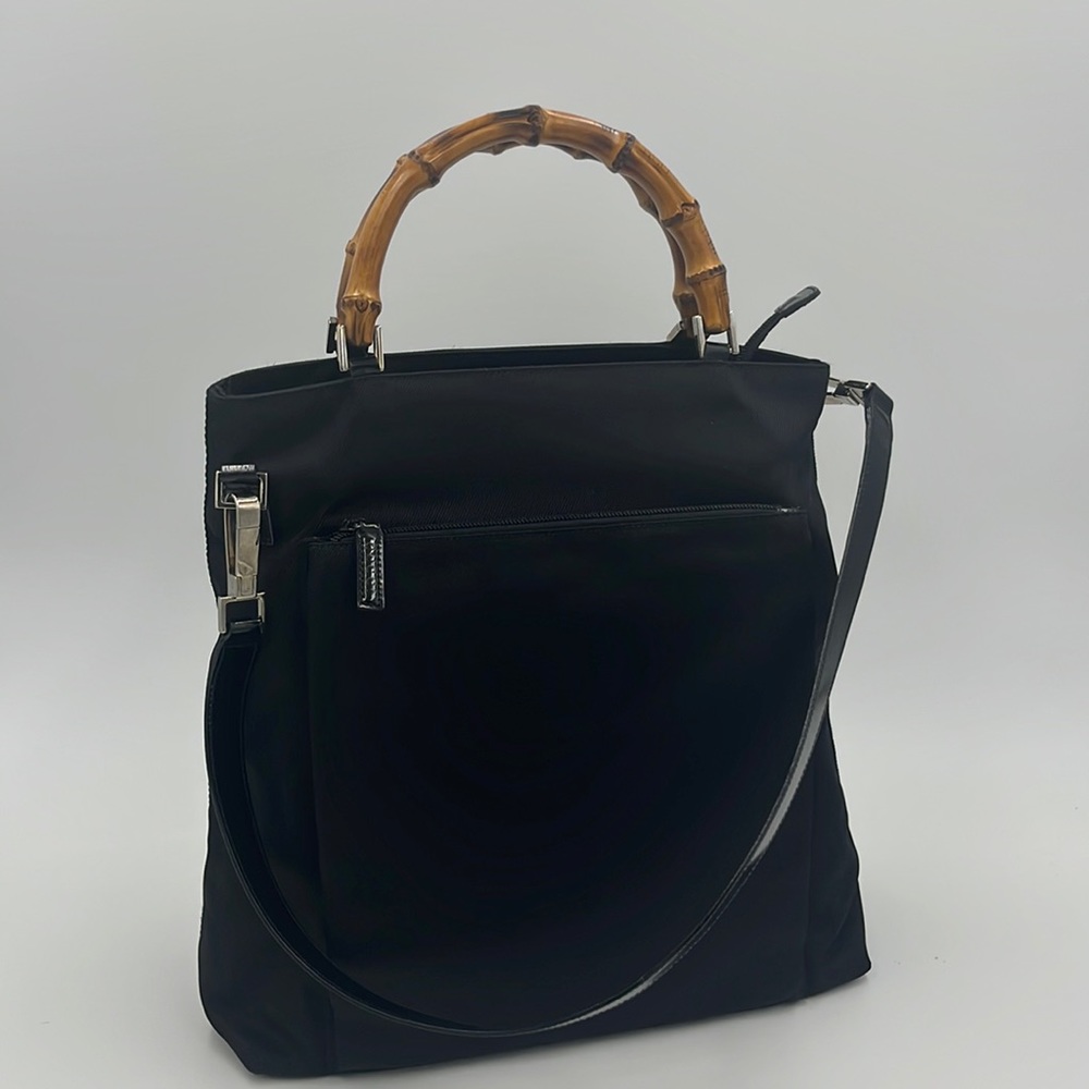 Authentic Gucci Nylon 2way bag with Bamboo Handles and Detachable Strap - EUC